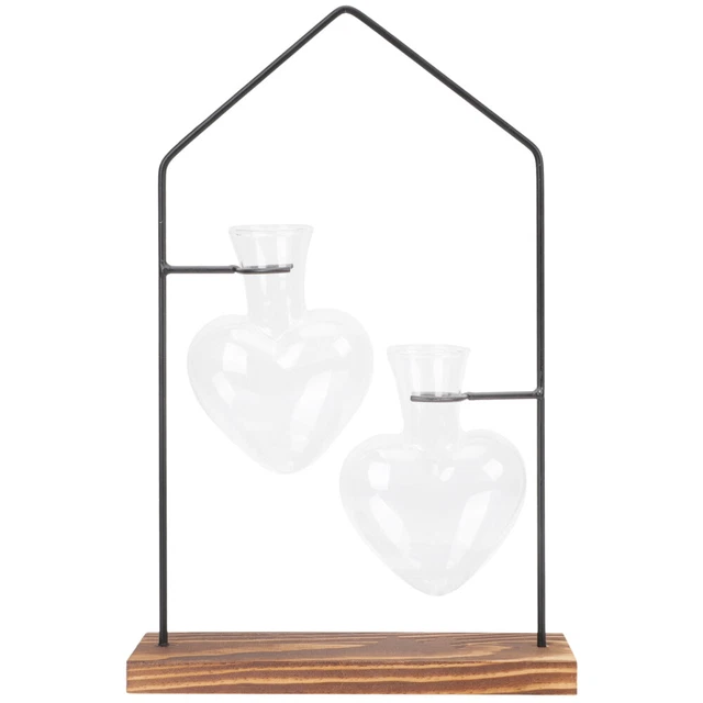 Vaso Idroponico In Vetro Con Supporto In Legno Massello E Asta Rotante – Decorazione Da Tavolo, 16x14 Cm