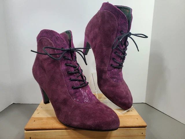 Poetic License Purple Suede Lace Victorian Heeled Ankle Boots EUR 39 / US 8.5