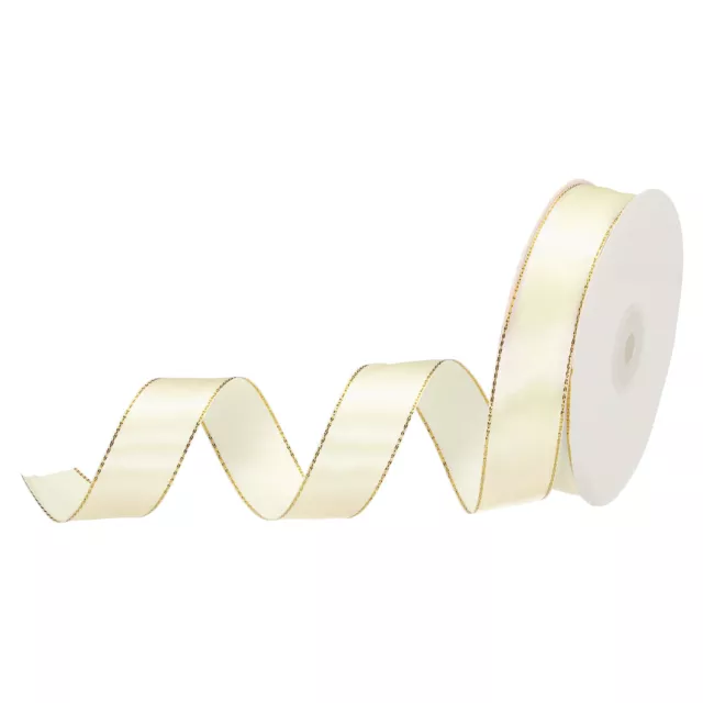 1" 50 Yard Wide Satin Ribbon with Gold Edges Grosgrain Ribbon, Cream White