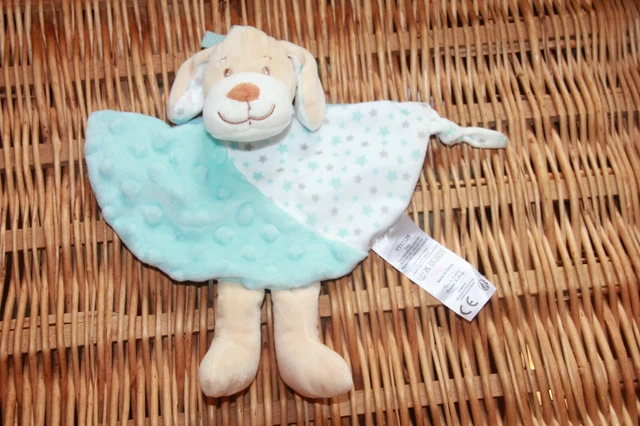 Doudou Tom Et Kiddy Bisous D'ange Chien Plat Bleu Etoile Beige   Neuf