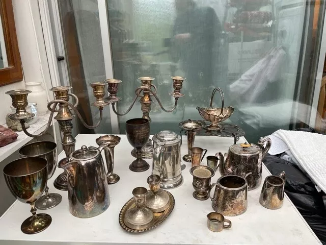 Silver Plate electro plate job lot- including candalabra, jugs,goblets etc-EPNS