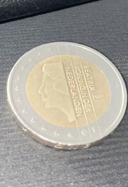 Piece de 2 euros rare 2001 Beatrix Koningin Der Nederlanden