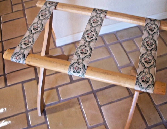 Genuine Scheibe Wood & Floral Tapestry Folding Luggage Rack