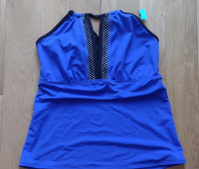 Sunsets 87T DD Royal Blue High Neck Tankini Top Only Deep V Accent Tie Back NWT