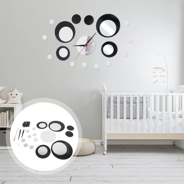 Círculo 3D Negro Plata Espejo Pared Pegatina Reloj Espejo Pared Reloj Decoración del Hogar