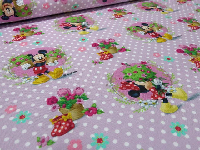 Stoff Baumwolle Jersey Disney Micky Minni Maus Pünktchen flieder bunt Kinderstof