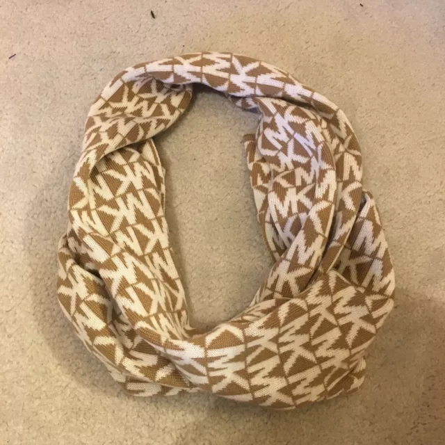 Beige Brown And White Infinity Scarf Michael Kors