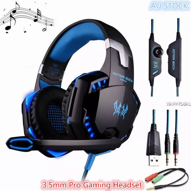 3.5mm Pro Gaming Headset MIC LED Headphones Surround For PC Mac Laptop PS4 Xbox