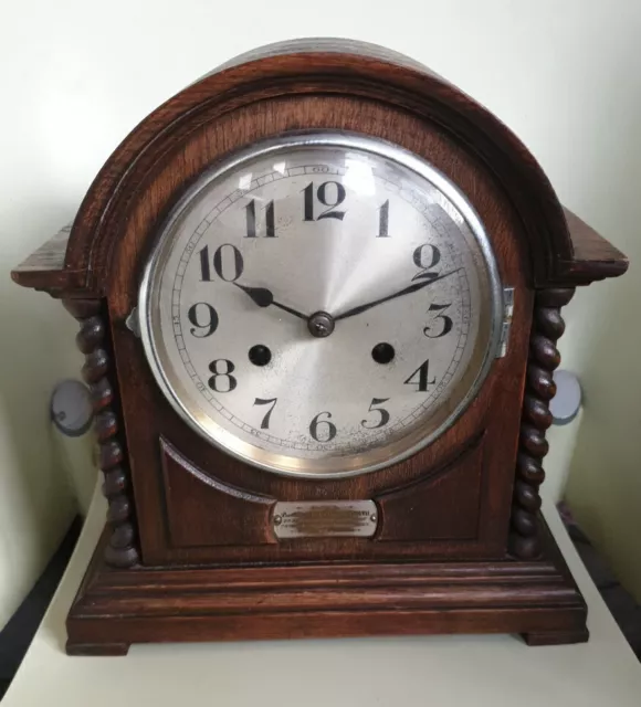 Antique Oak Cased Mantle Clock 1939 National Union Of Railway Men Presentation