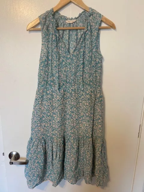Rebecca Taylor Provence Block Floral Silk Blue Dress Size 0 2