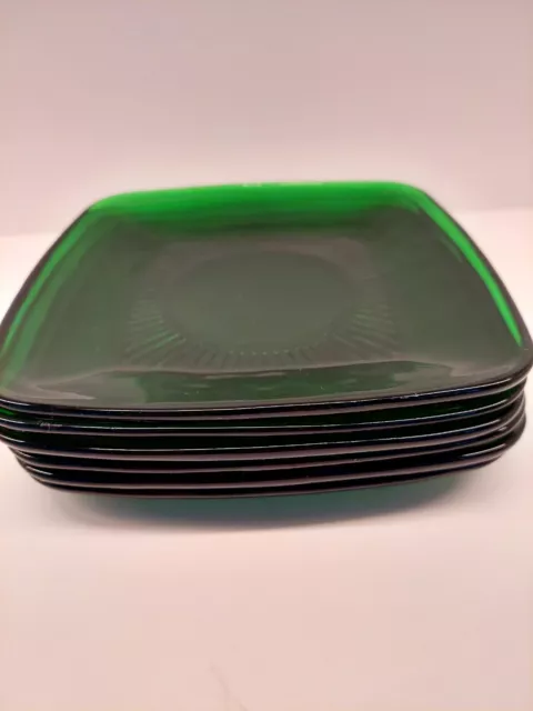 6 Fire King Anchor Hocking Charm Forest Green Glass 6.75" Multi Use Plates Fab!