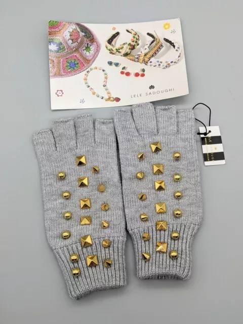 NWT Lele Sadoughi Studded Fingerless Knit Gloves Grey (MSRP $95)