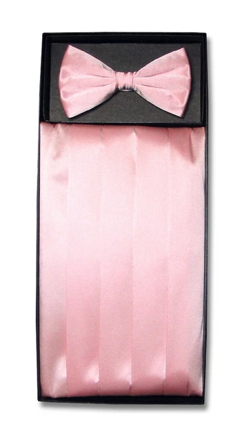 SILK Cumberbund & BowTie Solid PINK Color Men's Cummerbund Bow Tie Set