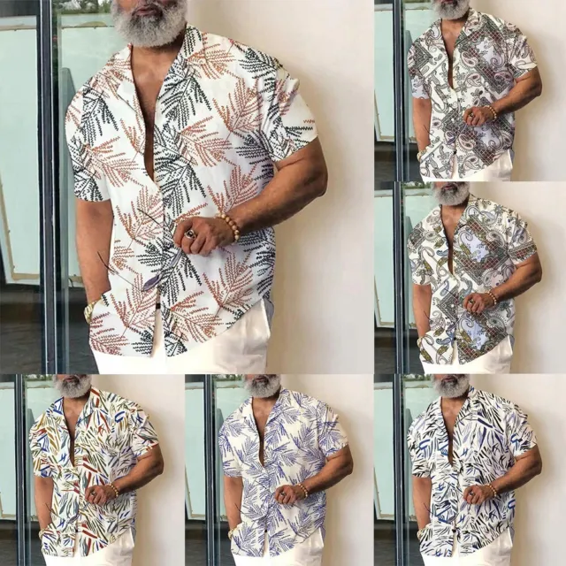 Camicia da uomo casual hawaiana maniche corte stampata fascia colletto abbottona