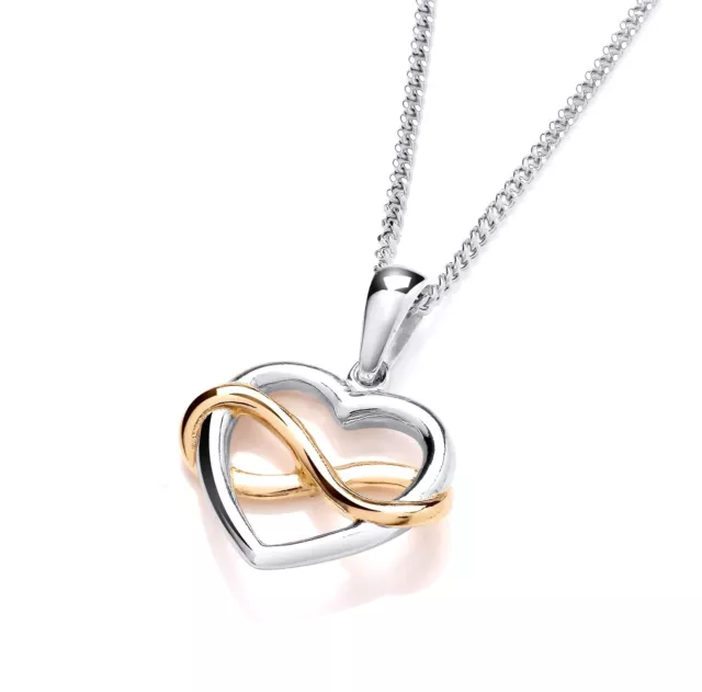 Sterling Silver & 9ct Gold INFINITY Love Heart Pendant Necklace + Chain