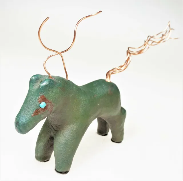 Raku Spirit Pony Green Clay Copper Figurine Jeremy Dillar ‌USA Folk Art Horse 3