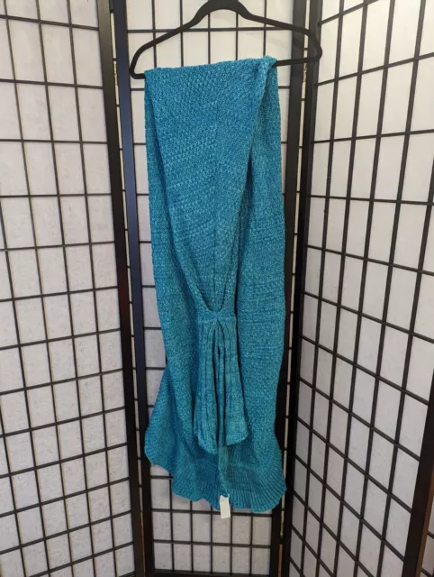 Mermaid Tail Blue Turquoise Cozy Crochet Blanket Throw  Sleeping Bag snuggy NWT