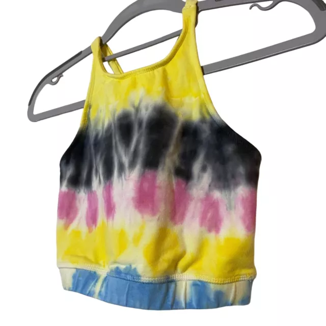 Electric & Rose Sports Bra Crop Top Crossover Straps Tie Dye Yellow Pink Blue XS 2