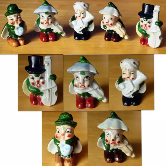 VINTAGE BUG BAND_FIVE Ceramic Anthropomorphic Lady Bugs_Sax_Violin_Tuba_Bass