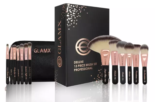 GLAMX 13 PCS Makeup Brush Set PROFESSIONAL travel size synthetic cosmetic brush