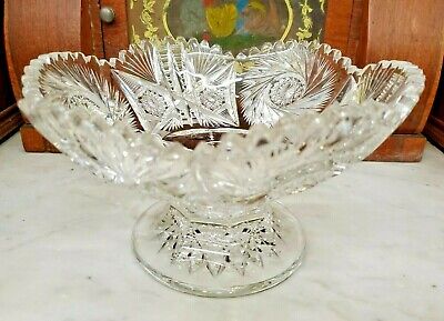 Antique American Brilliant Cut Glass Bowl on Pedestal -  Exceptional