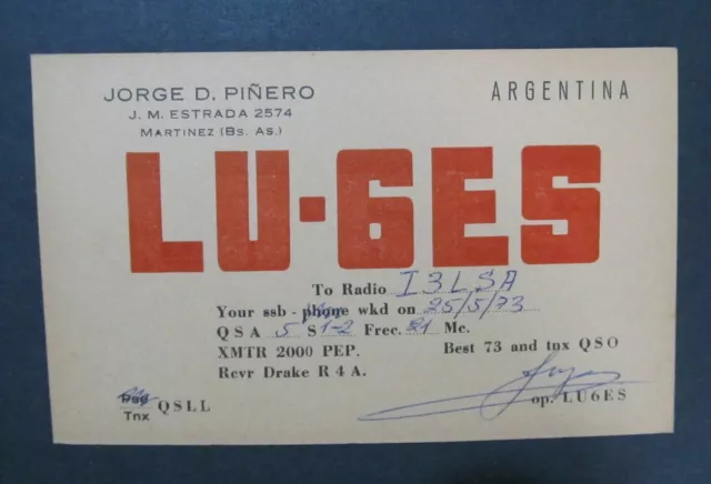 6095 Amateur Radio QSL Card Martinez Argentina