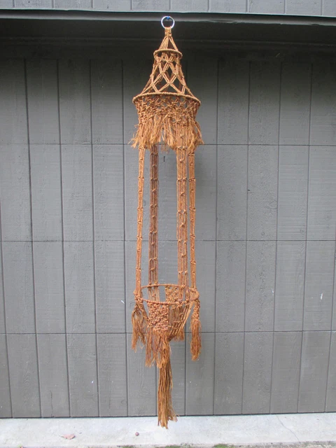 Macrame Hanging Planter Mid Century Brown Jute Hippy Boho Vtg 1970s Large 6 Foot