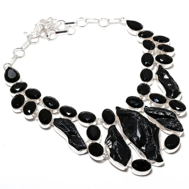 Black Titanium Druzy, Spinel 925 Sterling Silver Jewelry Necklace 18" Easter