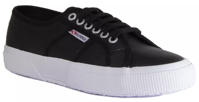 Superga 2750 Femme Lacet Décontracté Baskets Cuir en Noir Blanc UK Taille 3 -