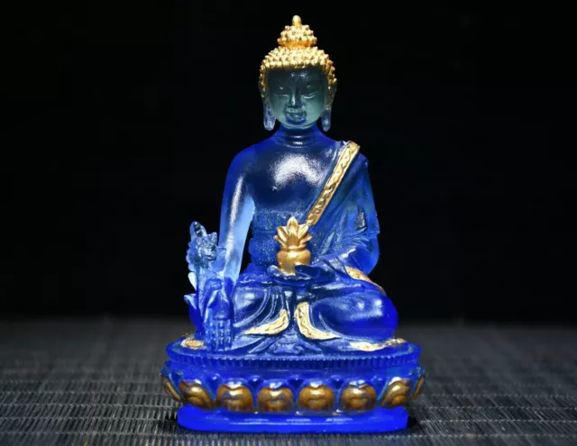 chinese old Coloured glaze gilt handmade buddha exquisite blue statue