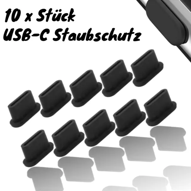 10x  USB-C Staubschutz Kappen DPG Stecker  Silikon - Schwarz