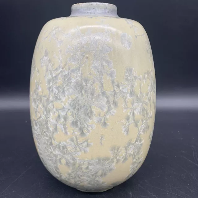 VTG 1970s Hand Made White Beige Crystalline Glazed Art Pottery 8" Vase / Planter