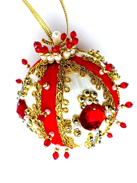 Stunning Royal Victorian Style Silk Christmas Ornaments 5" Beads Crystals Lace