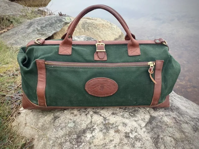 ORVIS BATTENKILL BROWN Green Canvas Leather Fly Fishing DUFFLE BAG