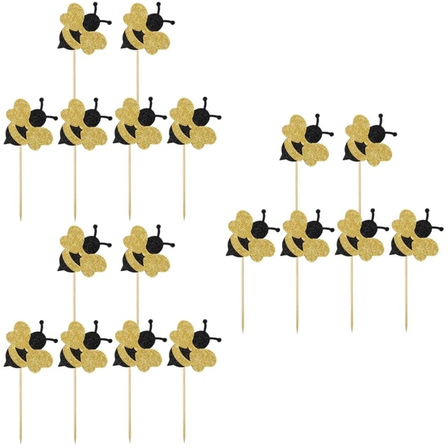 18 piezas de papel pastel topperers abeja brillante cupcake toppers honeybie fruta