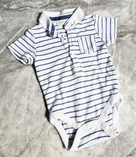 Next Baby White & Blue Striped Bodysuit Romper Size 3-6 Months