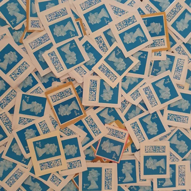 100 GENUINE 2nd Second Class Stamps Unfranked No Gum On Paper With Barcode  B-88