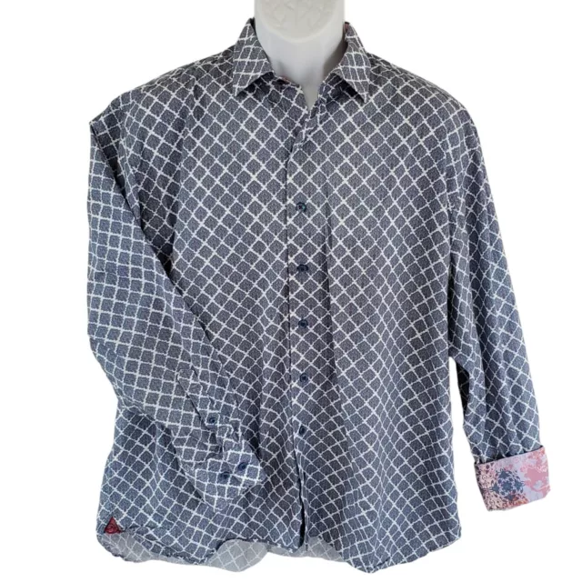 Hammer Made Shirt Mens 2XL Gray Blue Moroccan Button Up Long Sleeve Logo Cotton