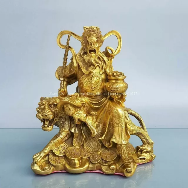 9'' brass Bronze evil spirits Military God of Wealth Zhao Gongming Tiger Statue