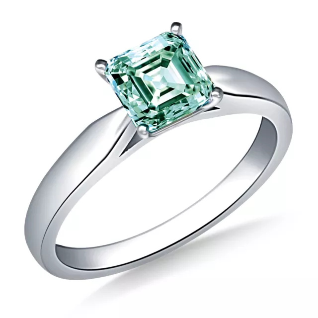 3.10+Ct Vvs1;. Asscher Blue White Moissanite Diamond Engagement 925 Silver Ring