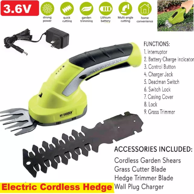 3.6V Hedge Trimmer Cordless Grass Shears Electric Garden Edger Shrub Handheld Uk