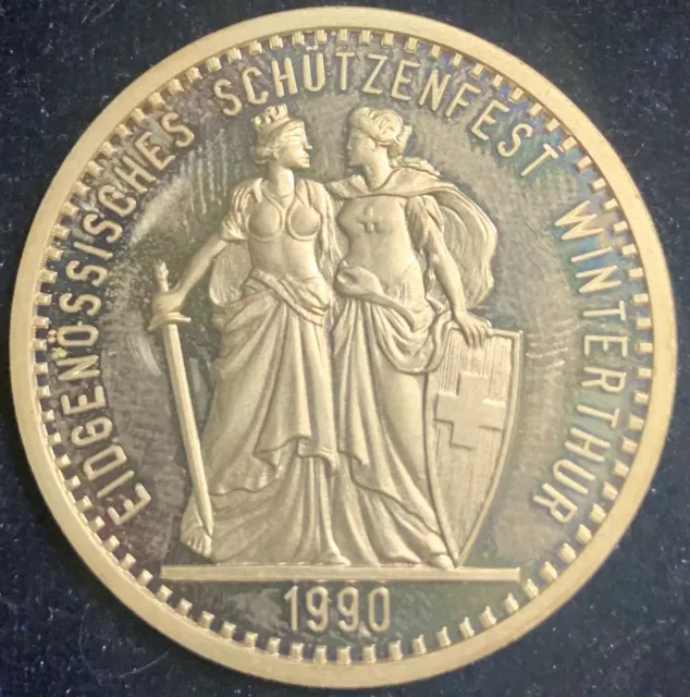 Switzerland 1990 50 Francs Winterthur Shooting Medal PROOF