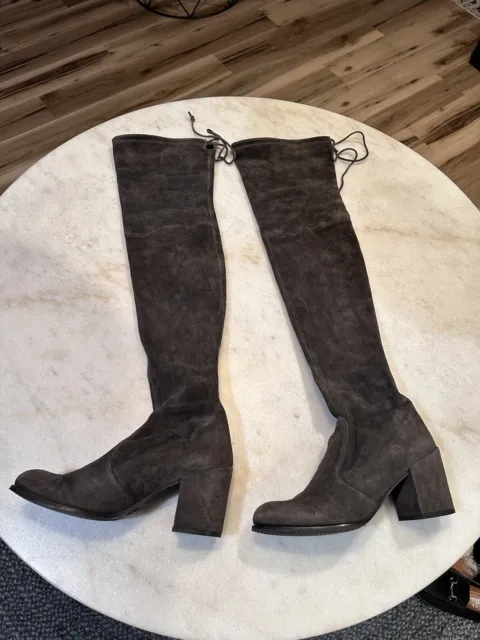 Stuart Weitzman Tieland Over The Knee Suede Boots Gray 7.5