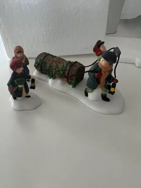 Dept 56 Heritage Village  Bringing Home The Yule Log 55581 Set of 3