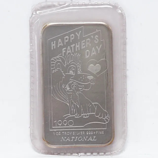 National Mint Happy Father's Day 1990 Vintage 1 Troy oz 999 Fine Silver Bar Lion