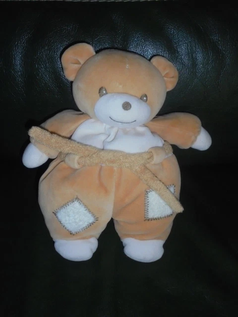 Doudou Peluche Nounours Ours Beige Crème Ceinture Fourrure