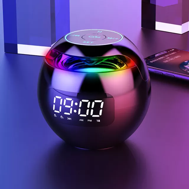 Digital LED Alarm Clock TF/FM Radio bluetooth Speaker Round Bedside Night Light