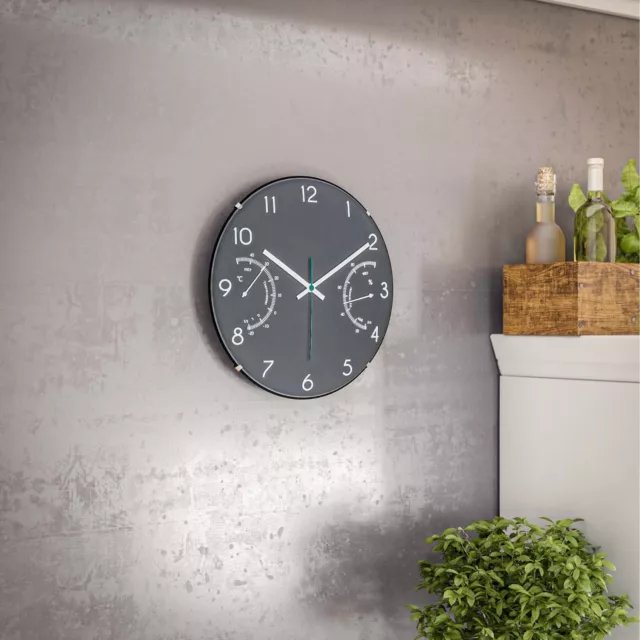 Mebus Quartz Wall Clock with Thermometer and Hygrometer Gray 30 cm 2