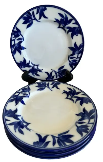 4 Pier 1 Ming Porcelain 8.5” Salad Lunch Plates White Cobalt Blue Flowers Asian