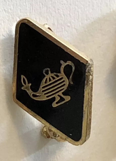 VINTAGE Delta Zeta sorority pledge pin button DZ Gold Tone Black Greek Lamp
